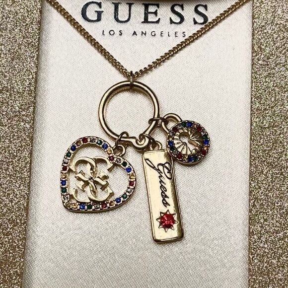 NWT GUESS Gold Charm Necklace w/ Gold Glitter Box - Picture 2 of 5